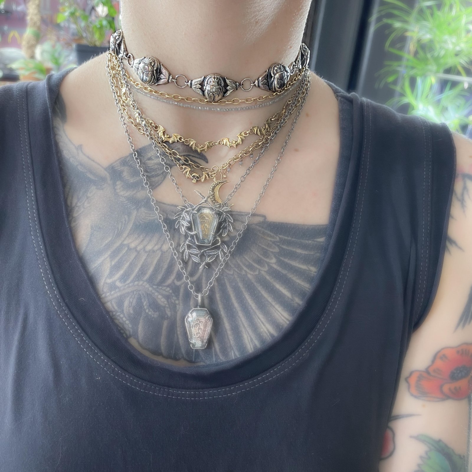 Scarab choker in sterling silver or gold | Arcana Obscura